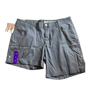 NEW Womens DKNY Cotton Blend Roll Tab Bermuda Flat Front Walking Shorts Gray 14